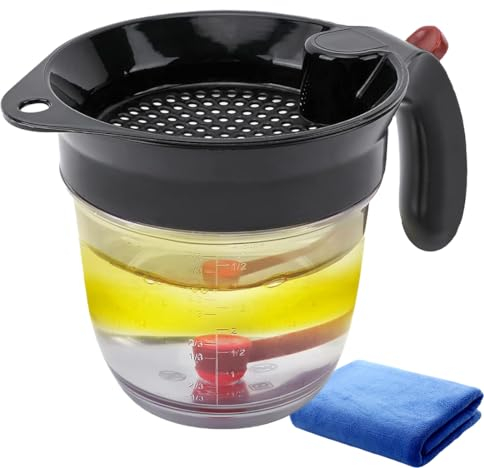 FSONA Fat Separator,4 Cup Fat Separator for Gravy with Towel, Gravy Separator with Measuring Cup,Gravy Strainer for Turkey Meat Beef Chicken Vegetables