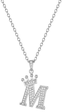 Hcvone Initial Silver Necklace Charm Choker Jewellery Birthday Christmas Letter A Dainty Crown Crystal Pendant Alphabet Necklaces For Girls Teen Women (M)