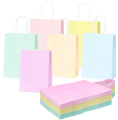 30Pcs Gift Bag Paper Pastel Party Bags for Kids,Adult,Macaron Mixed Color Small Birthday Party Favour Bag Goodie Candy Sweets Kraft Paper Bags with Handle for Presents,Xmas,Wedding Easter Partyies