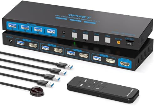 AILVLVNG HDMI KVM Switch 4 Computers 4K@60Hz USB 3.0 KVM Switches 4 Port Share 1 Monitor and 4 USB Devices Such as Keyboard Mouse Printer Support Controller Switching