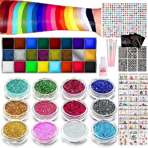 Kids' Festival Face Paint Kit - Glitter Tattoos, Gems & Temporary Tattoos - Perfect for Girls' Birthdays & Parties