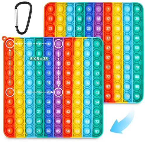Xaosin Pop It 2 in 1 Popit 20 x 20 cm Poppit 1-100 Push Bubble Toy Fidget Toys Rainbow Multiplication Board Giochi Antistress Giocattolo Sensoriale Educativo Toy per Bambini