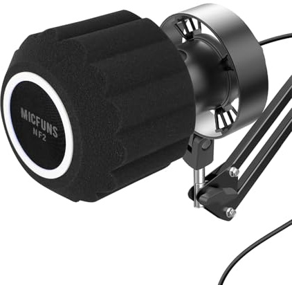 Micfuns NF2 Studio-Mikrofon-Windschutzscheibe, F3-Mikrofon, Windschutz, Pop-Filter für 4,5 cm - 6 cm Gesangsisolations-Kabine, tragbare Studio-Ausrüstung, schalldichte Abdeckung (Schwarz)