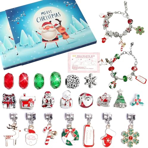 LURNODY 24 Pezzi Calendario Dell'Avvento 2025 Donna Gioielli Bracciale Regali Calendario Avvento Bambini Kit Calendario Avvento Fai da Te, Adatto per Braccialetti, Collane Orecchini Ornamenti Natalizi