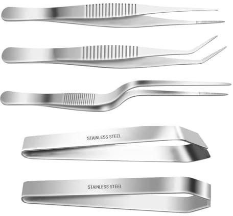 5 Piezas de Pinzas para Cocina - Juego de Chef con Pinzas Inclinadas de Acero Inoxidable, Hueso y Espina de Pescado para Decorar Alimentos, Cocinar y Hornear