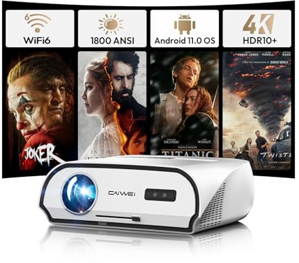 Ultra HD 4K Movie Projector for Home Theater, High Bright 1400 ANSI Lumens Smart Daytime Projector with Max 300 Display, HDR10+ Daylight NFC WiFi6 Bluetooth RJ45 LAN 2G+32G Gaming