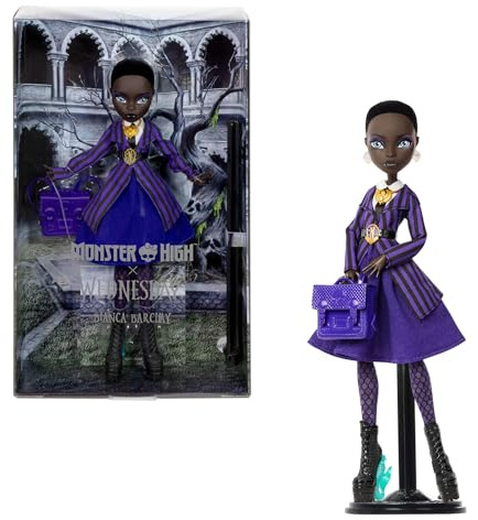 Monster High x Wednesday Doll and Accessories, Bianca Barclay Collectible in Nevermore Academy Uniform with Siren Amulet, Backpack and Doll Stand