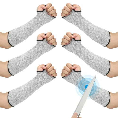 PATIKIL Manicotti resistenti al taglio da 30,5 cm, 3 paia di protezioni di sicurezza per braccia con foro per pollice, livello 5, protezioni per avambraccio, per pelle sottile e lividi, S, grigio,