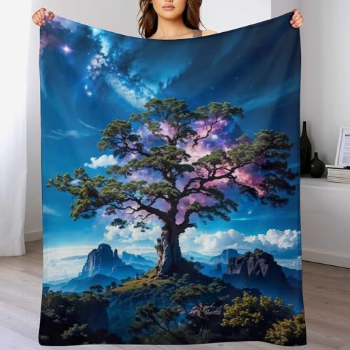 GGJJTT Kosmischer Lebensbaum Decke, Flannel Tagesdecke Couchdecke Sesseldecke Wohndecke Vier Jahreszeiten Decke Kuscheldecke Sofadecke 130×180cm
