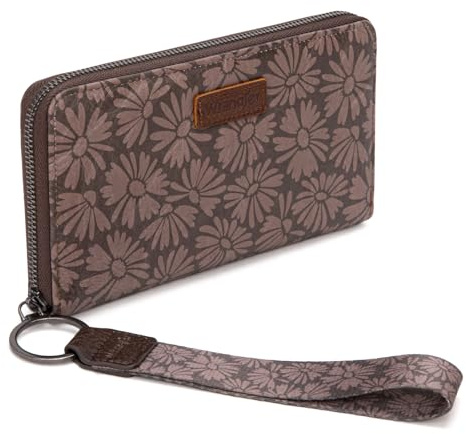 Wrangler Wallet Women Coffee Daisy Wallets, Card Cases & Money Organizers Large Capacity Phone Wristlet Wallet Ladies Female Coffee Bifold Clutch Wallets with Smooth Zipper and ID Window
