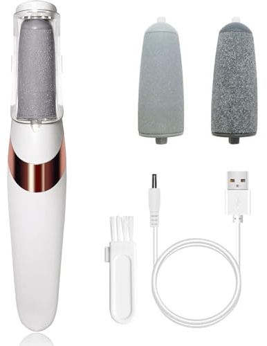 Portable Electric Foot File, Electric Callus Removers for Cracked, Rechargeable Silk 3 pro Hard Skin Remover, Professional Pedicure Tool Waterproof with 2 Rollers for Heels, Toes of Feet (White)