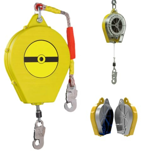 BOVDC Dispositivo Anticaduta Retrattile Certificato, 150kg Imbracatura di Sicurezza Anticaduta Tetto, 3-20m Dispositivo Retrattile di Sicurezza Anticaduta Lavoro Aereo(Giallo,5 metri)