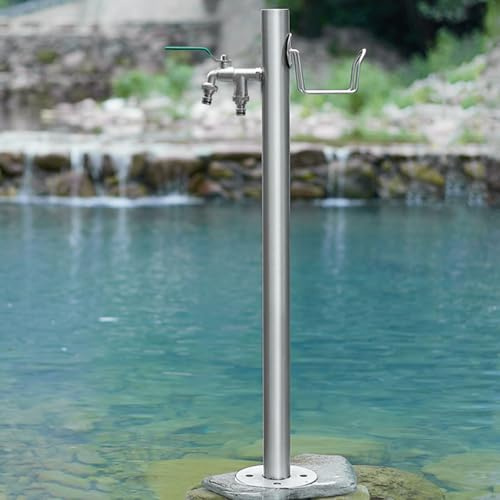 Garden Water Column, Stainless Steel Outdoor Tap, Durable Freestanding Hose Stand for Irrigation and Washing, Metal Water Fountain