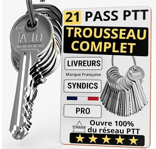 STRAVAK® - 21 Pase PTT A10 a U10 - Llavero completo - Acceso a edificios y buzones - Uso Pro - Marca Francesa - Pack Llavero 21 PTT