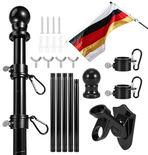 Mástil Bandera Exterior de 1,8M 5 Piezas Mástil De Bandera Empalme | Mástil De Bandera con Brazo Ajustable, Soporte De Pared para Jardín, Casa o Terraza