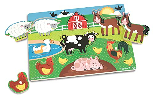 Melissa and Doug Bauernhof Holzpuzzle Kinder , Puzzle ab 2 Jahre , Greifpuzzle Steckpuzzle Holz ab 2 Jahre , Holzpuzzle ab 2 , Holzspielzeug Spiele ab 2 Jahre , Schichtpuzzle Holz Puzzles Kind