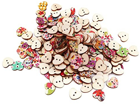 Namvo 200pcs Boutons Multicolores en Forme de Coeur en Bois Craquelure Artisanale Scrapbooking