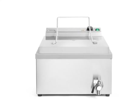 HENDI Freidora eléctrica de rosquillas, donuts, T ajustable de 50°C a 190°C, zona fría, tapa sirve como bandeja de goteo, con grifo de drenaje, 12L, 230V, 3000W, 630x860x(H)360, acero inoxidable