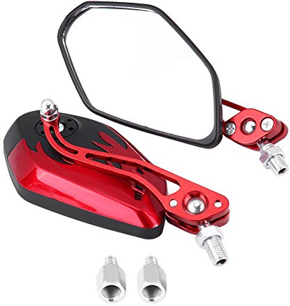 Dweekiy Specchietti retrovisori moto, 1 paio di specchietti laterali modello fiamma in alluminio per scooter moto 8mm 10mm (Rosso)
