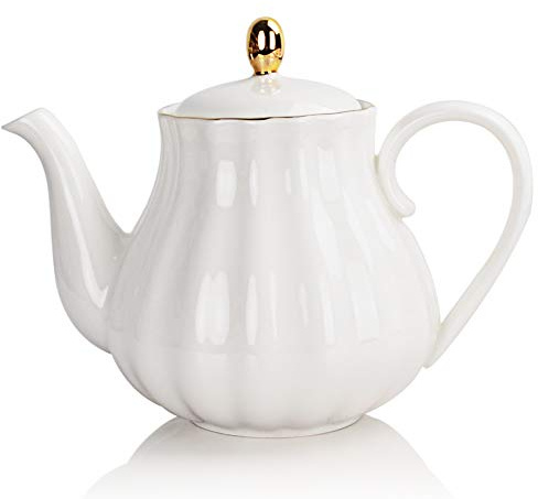 Sweejar Royal Teapot, Ceramic Tea Pot with Removable Stainless Steel Infuser, Blooming & Loose Leaf Teapot - 28 Ounce(White)