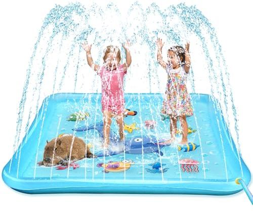 Growsland Splash Pad for Toddlers, Outdoor Sprinkler for Kids, 67 Summer Water Toys Inflatable Wading Baby Pool Fun Gifts for 3 4 5 6 7 8 9 Years Old Boy Girl Backyard Garden Lawn Outdoor Games