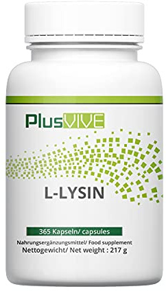 Plusvive L-Lysin 365 kapslar – hög dos med 1 000 mg per daglig dos, från fermentering, laboratorietestad och vegansk