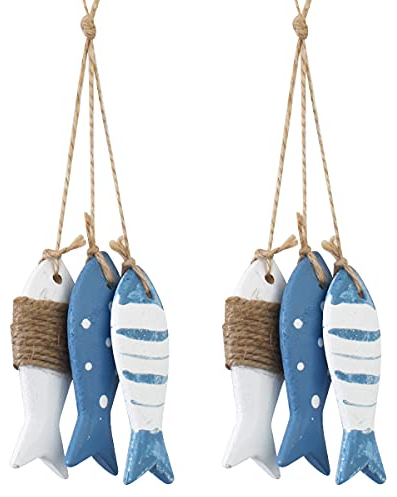 Pesci Decorativi in Legno,RoadLoo Decorazioni di Pesce Legno Decorazione Stile Marittimo Lische Pesce Ornamenti per Parete Decorazione