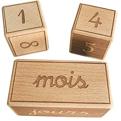 Cubes étapes bébé en bois en Français : cadeau bébé décoratif et utile