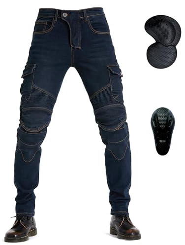 oFzimTo Motorradhose Herren mit Protektoren, Motorrad Jeans Herren, Klassisch Motorrad Hosen Herren, für Winter und Sommer Geeignet (Blau(Protektoren Verbessern),M)