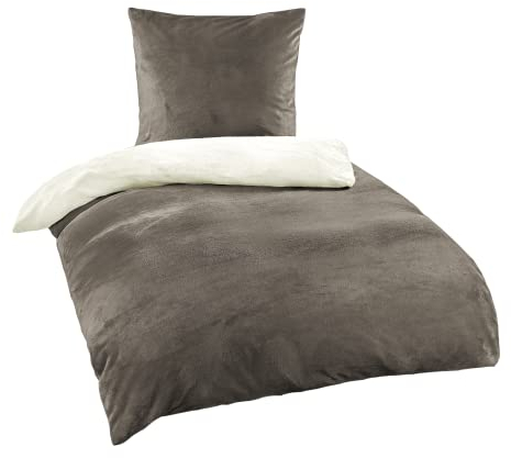 BaSaTex Winter Plüsch Bettwäsche Set Nicky-Teddy Cashmere-Touch Coral Fleece | 135x200 155x220 200x200 200x220 + 80x80 Kissenbezug | Größe: 135x200 | Farbe: Taupe Wollweiss