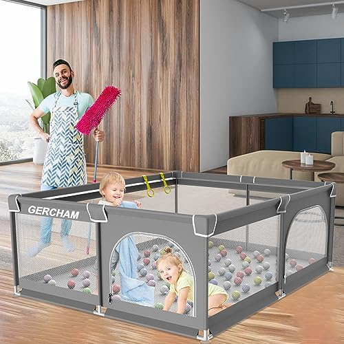 GERCHAM Parque Infantil Bebe, 180x150cm Corralito Bebe, Con Puerta de Seguridad, Transpirable y Antideslizante, Portátil de 0 a 6 Años, Adecuado para Parque Bebé para Niños en Interiores y Exteriores