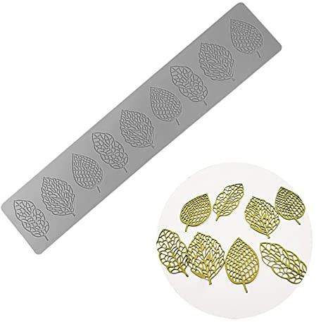 TUKE 3D ihålig spets bladform för flera blad fondant choklad godis socker tårta dekoration muffinsdekoration (blad J_39,6 x 7,9 x 0,3 cm)