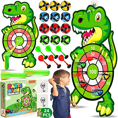 Frasheng Jeu de Fléchettes pour Enfants, 77 cm, Dinosaure Cadeaux pour Enfants 3-9 avec 12 Balles Collantes 6 Fléchettes, Eux de Fête Fléchettes à Suspendre Intérieurs et Extérieurs Jouets Cadeaux