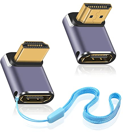 Duttek 8K HDMI 90 Degree Adapter (2 Pack), Up & Down Angle HDMI Male to Female Adapter, 48Gbps with LED Working Indicator for Laptop,DVD,TV, Monitors