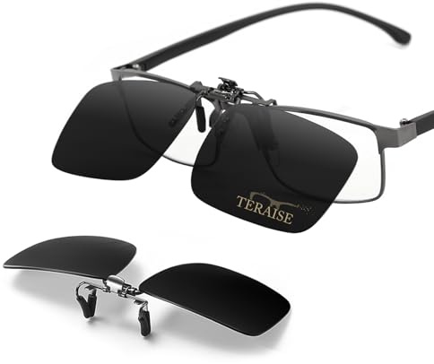 TERAISE Polarizzato Clip-On Occhiali Da Sole Sopra Occhiali Prescription Anti-Glare Uv404 Per Gli Uomini Donne Che Guidano Viaggi Sport Esterni(Nero-Upgrade Flip)