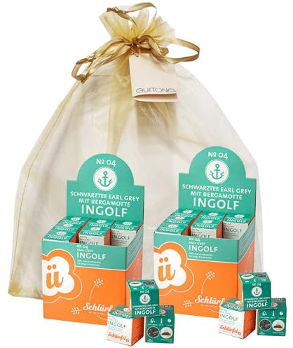 GUSTONE. Tee-Geschenkset Schlürf Bio Schwarztee „Ingolf“ 2 x 27 Pyramiden-Teebeutel