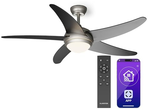Klarstein Bolero Deckenventilator Mit Beleuchtung – Smart App & Fernbedienung, 132cm, 6 Geschwindigkeiten, Sommer & Wintermodi, Leise, Energieeffizient, Modernes Design, Schwarz