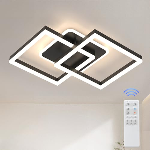 ANTENLICHT LED Deckenlamape Wohnzimmer Modern Geometrisch, 40W Wohnzimmerlampe mit Fernbedienung Stufenlos Dimmbar 3000-6500K, Deckenleuchte aus Metall für Wohnzimmer Schlafzimmer, Schwarz