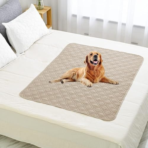 GYURO Manta para perros 100% impermeable, disponible en ambos lados y suave, para perros grandes y pequeños, protección para sofá, cama y coche, lavable en la lavadora (caqui, 100 x 80 cm)