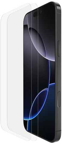 Belkin ScreenForce TemperedGlass Protector de Pantalla para iPhone 16 Pro Max, marco de alineación fácil para aplicación sin burbujas, cristal templado para iPhone 16 Pro Max, paquete de 2