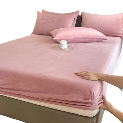 Sabanas Sábanas ajustables elásticas cálidas y gruesas de color sólido, funda de colchón de invierno de franela ajustable, ropa de cama de terciopelo en tamaños 90/160/180/200 Sabanas Algodon(Bean pas