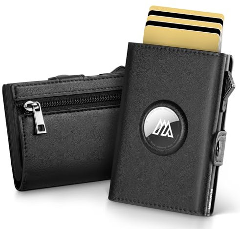 Manmaxim Geldbörse Herren, Karten Geldbeutel Herren mit Airtag Slim Wallet, Große Kapazität Pop-up Portmonee AirTag für 12 Karten & 2 Ausweis, RFID Geldbörse Smart Wallet for Men mit Münzfach, Schwarz