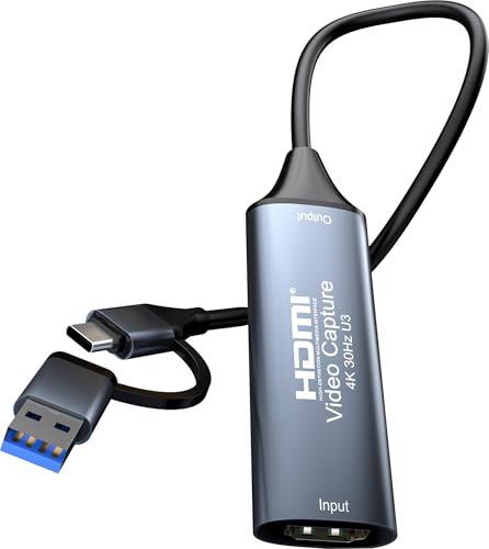 PremiumCord Captura/Grabber HDMI para Grabar Vídeo/Audio a Ordenador con USB, Resolución UHD 4K 2160p 30 Hz, Full HD 1080p 60 Hz, USB 3.2 Tipo A/Tipo C, Plug and Play, Gris Espacial