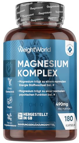 Magnesio Completo Vegano 490mg, 180 Capsule, Complex 5 in 1 con Magnesium Bisglicinato e Citrato, Il Magnesio Contribuisce a Ridurre la Stanchezza e l'Affaticamento (EFSA), Senza OGM, Made in Britain