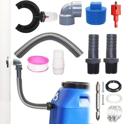 MINGZE Rainwater Diverter Kit, Water Butt Vonnector Kit Connects Downpipe to Water Butt, Rainwater Collector greenhouse guttering rainwater kit fits Round Downpipes Saves Water & Environment