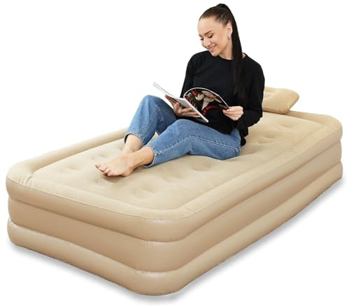 Umelee Colchón Inflable Autoinflable Una Persona, Cama de Invitados con Bomba Eléctrica Integrada, Inflado/Desinflado en 3 Min, Cama Inflable para Camping y Uso Doméstico, 190×100×40 cm