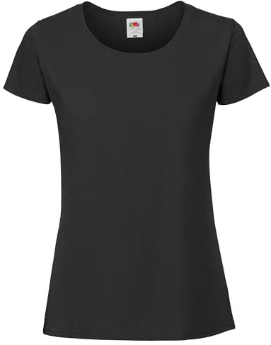 Fruit of the Loom Ladies Iconic 195 – T-shirt moulant pour femme en coton peigné, col rond, basique avec coutures latérales, Noir , S