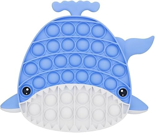 Ranzah Whale Shaped Pop It Fidget Toy, Silicone Push Pop Bubble Sensory Toy for Kids & Adults, Anti-Stress Autism ADHD Anxiety Relief Toy, Reusable Popper Toy( Blue Whale)