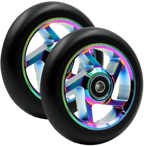 2 Ruedas de Repuesto para Scooter 100mm, Pro Stunt y Freestyle con Rodamientos ABEC-9, 100 x 24mm, Compatibles con Razor, Apollo, Cox Swain y la Mayoría de Patinetes de Acrobacias