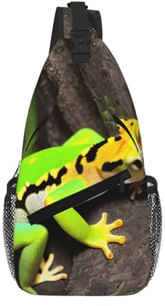 JBJGKHLP Grön geckotryck unisex lätt kors bröstväska diagonal för resor vandring daglig midja ryggsäck